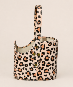 Matera canasta en cuero sintético porta termo con asas largas diseño animal print