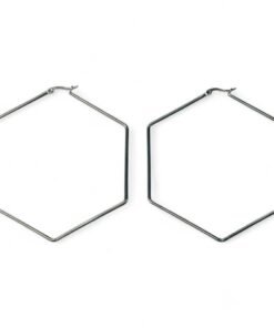 par de caravanas aros con forma hexagonal de acero quirurgico