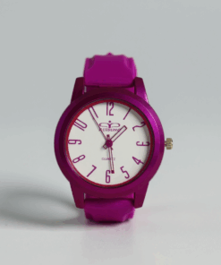 reloj dama mediano correa goma fucsia fondo blanco