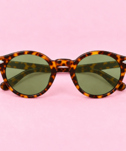Lente de sol unisex MAREA de formato redondeado con diseño retro moderno carey con cristal verde