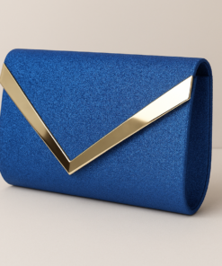 Sobre de fiesta brillante con detalle metálico y cadena desmontable azul