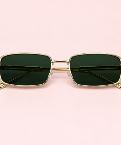 Lente de sol unisex ELIO rectangular con armazón metálico dorado y cristales verdes oscuros