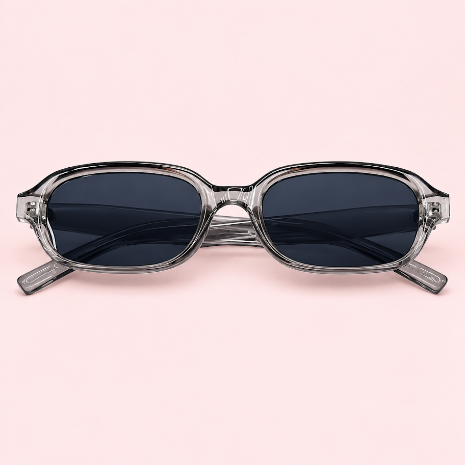 Lente de sol unisex NILO de formato rectangular suavizado con diseño moderno gris transparente
