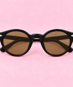 Lente de sol unisex MAREA de formato redondeado con diseño retro moderno negro con cristal beige