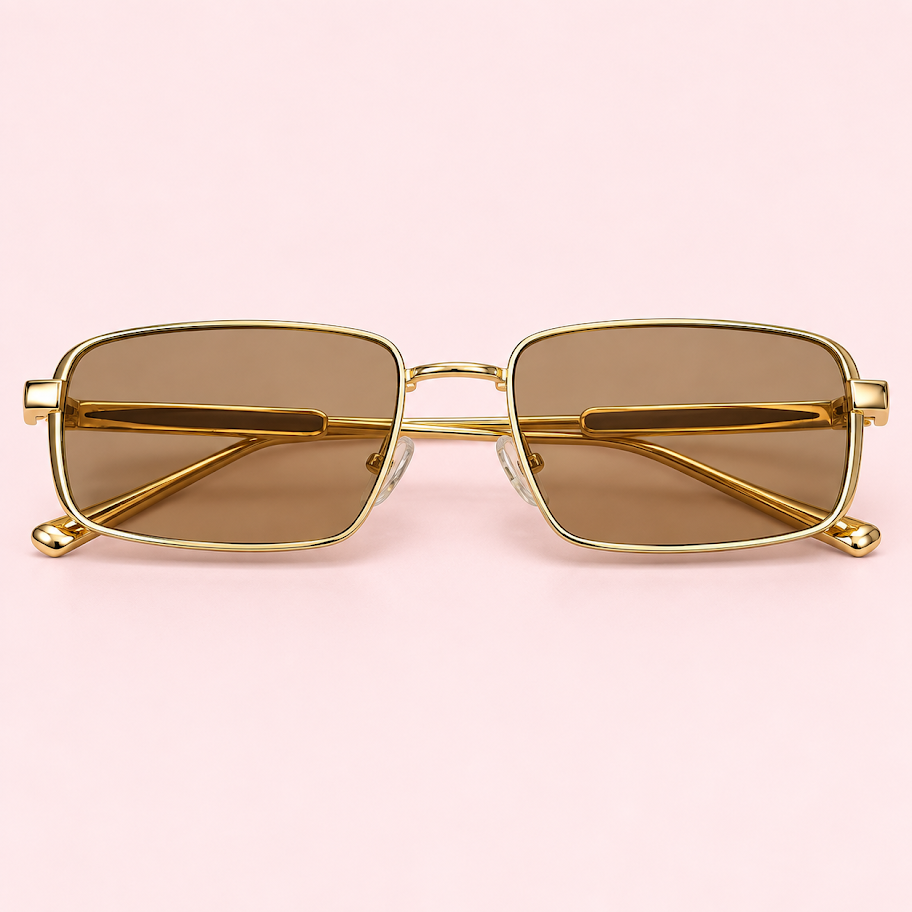 Lente de sol unisex ELIO rectangular con armazón metálico dorado y cristales beige