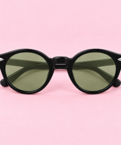 Lente de sol unisex MAREA de formato redondeado con diseño retro moderno negro con cristal verde