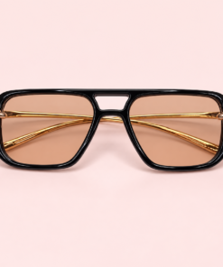 Lente de sol unisex NOVA rectangular de doble puente con patillas metálicas doradas, cristal beige
