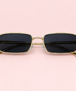 Lente de sol unisex ELIO rectangular con armazón metálico dorado y cristales negros.