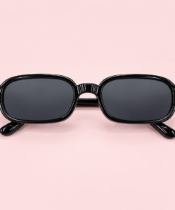 Lente de sol unisex AURA de formato rectangular compacto con diseño retro moderno negro