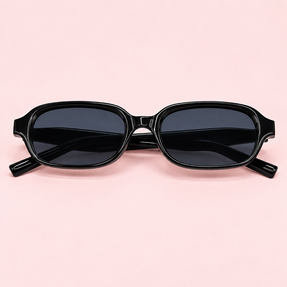 Lente de sol unisex NILO de formato rectangular suavizado con diseño moderno negro