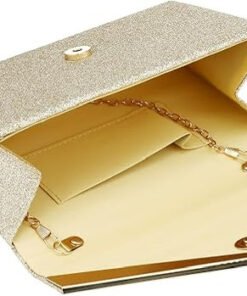 Sobre de fiesta brillante con detalle metálico y cadena desmontable abierto