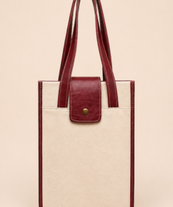 Matera cartera en cuero sintético con solapa y broche, con bolsillo trasero con cierre, diseño elegante para mate, termo y accesorios crudo-bordó