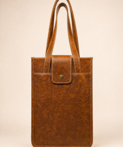 Matera cartera en cuero sintético con solapa y broche, con bolsillo trasero con cierre, diseño elegante para mate, termo y accesorios Brandy