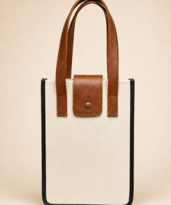Matera cartera combinada en cuero sintético con solapa y broche, con bolsillo trasero con cierre, diseño elegante para mate, termo y accesorios Crudo-brandy y negro