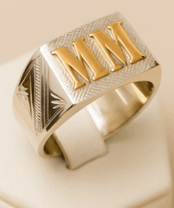 Anillo plata y oro con 2 iniciales se puede hacer personalizado