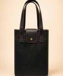 Matera cartera en cuero sintético con solapa y broche, con bolsillo trasero con cierre, diseño elegante para mate, termo y accesorios negra