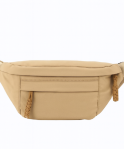 Riñonera grande de tela con cierre y correa regulable camel