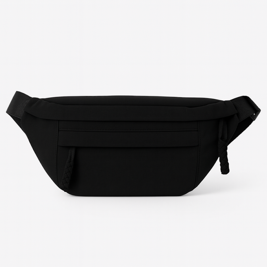 Riñonera grande de tela con cierre y correa regulable negra