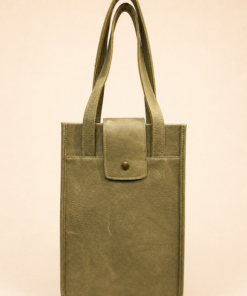 Matera cartera en cuero sintético con solapa y broche, con bolsillo trasero con cierre, diseño elegante para mate, termo y accesorios verde oliva