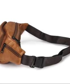 Riñonera multi cierres cuero sintético whisky