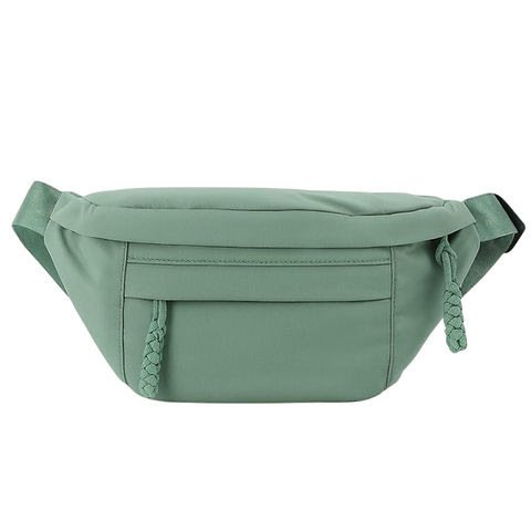 Riñonera grande de tela con cierre y correa regulable verde agua