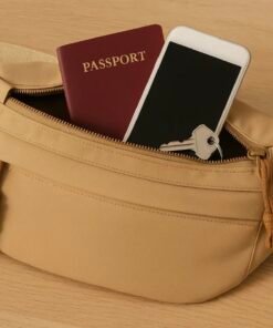 Riñonera grande de tela con cierre y correa regulable con accesorios