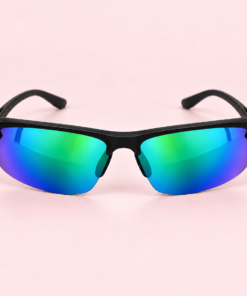 Lente de sol unisex NEXO envolvente de media armazón con cristales espejados verde azulado.