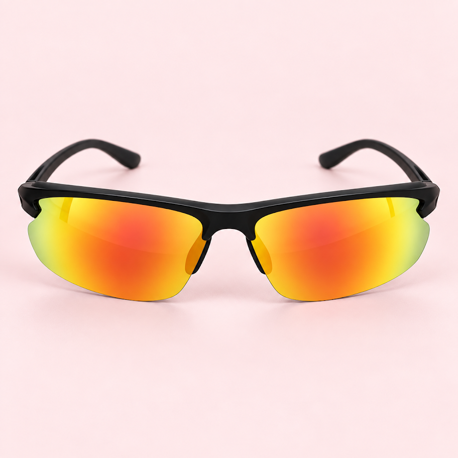 Lente de sol unisex NEXO envolvente de media armazón con cristales espejados amarillos