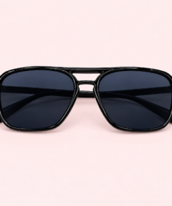 Lente de sol unisex ARLO estilo aviador con doble puente, armazón negro y cristales negros