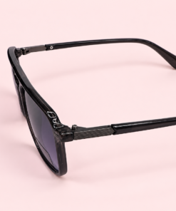 Lente de sol unisex ARLO estilo aviador con doble puente, armazón negro y cristales negros de perfil