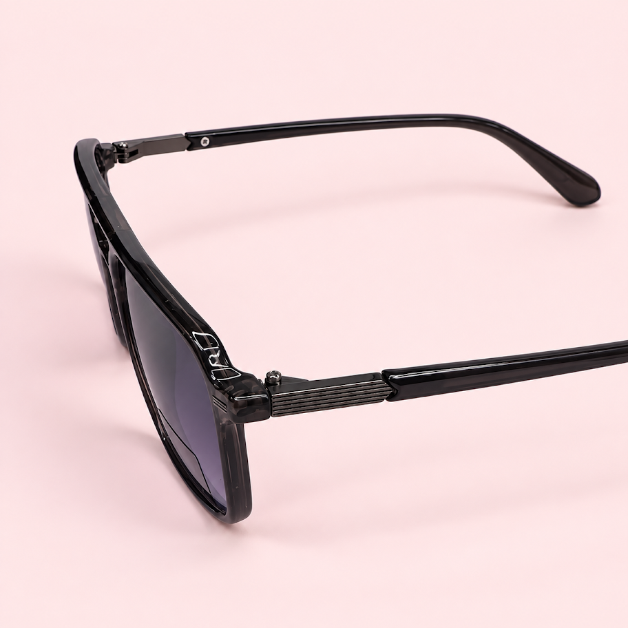 Lente de sol unisex ARLO estilo aviador con doble puente, armazón negro y cristales negros de perfil