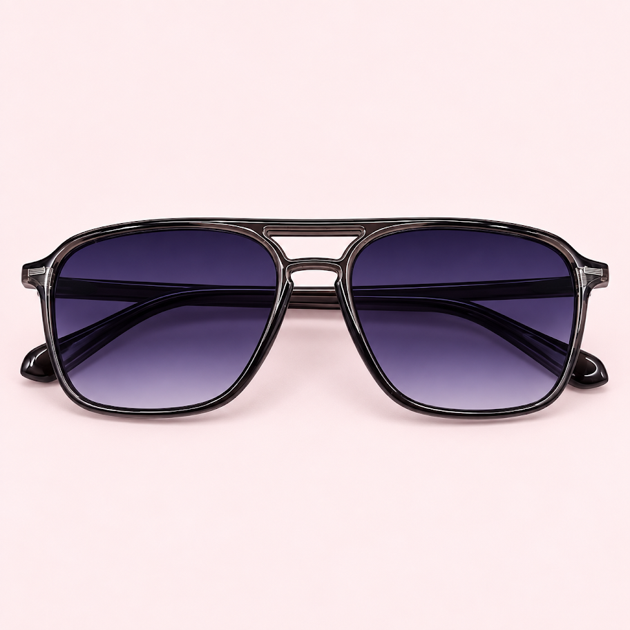 Lente de sol unisex ARLO estilo aviador con doble puente, armazón gris traslucida y cristales ahumados