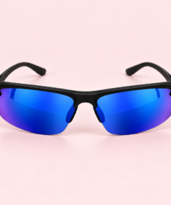 Lente de sol unisex NEXO envolvente de media armazón con cristales espejados azul.