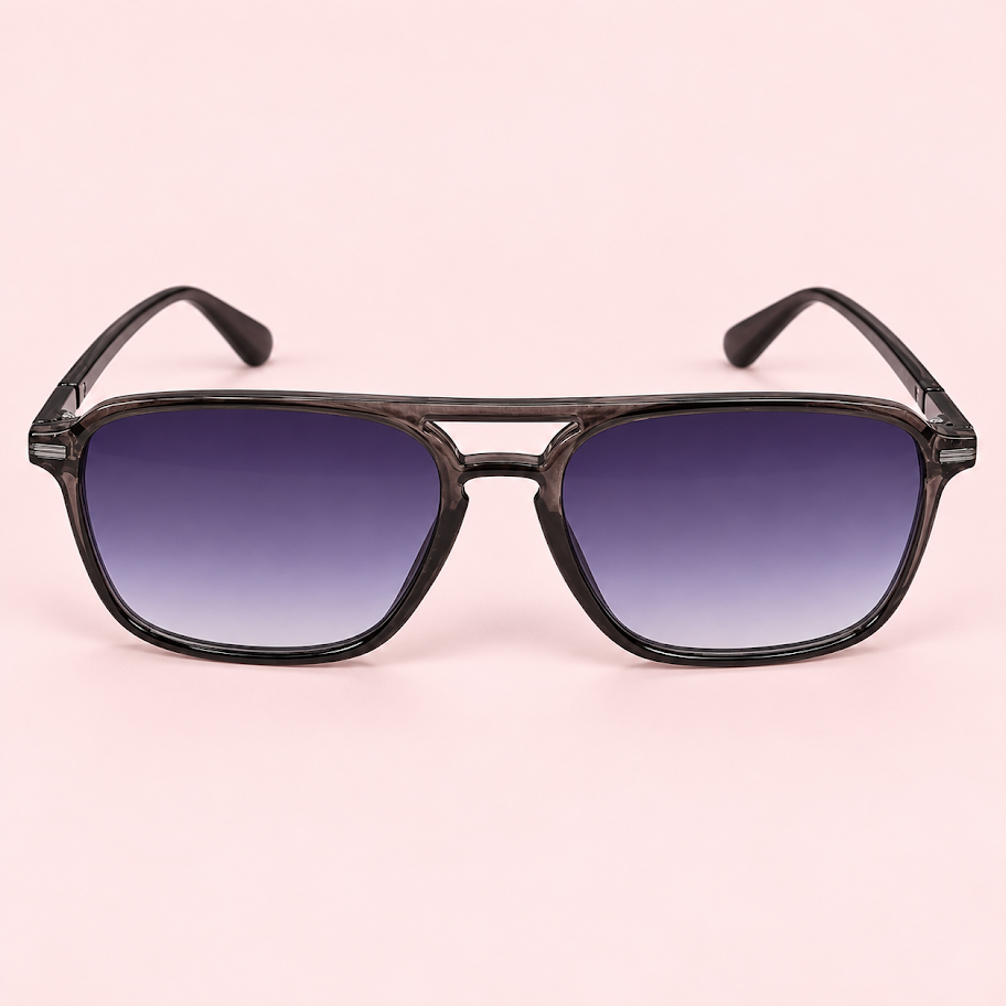 Lente de sol unisex ARLO estilo aviador con doble puente, armazón gris traslucida y cristales ahumados