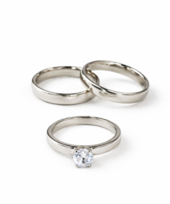 juego de alianzas con cintillo en acero plateado