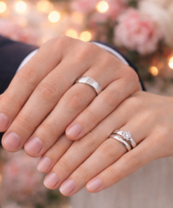 Juego de alianzas con cintillo en acero plateada