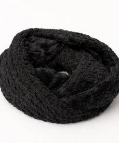 Cuellito de chenille con interior en piel sintética, suave y abrigado para invierno, color negro