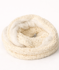 Cuellito de chenille con interior en piel sintética, suave y abrigado para invierno, color crudo.