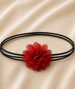 Choker negro de tiras finas para con flor de tela roja