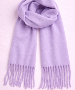 Bufanda de tejido suave con flecos, ideal para looks abrigados de otoño e invierno, color lila