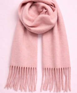 Bufanda de tejido suave con flecos, ideal para looks abrigados de otoño e invierno, color rosa