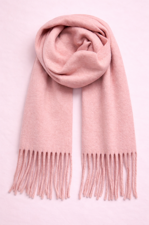 Bufanda de tejido suave con flecos, ideal para looks abrigados de otoño e invierno, color rosa