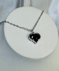 conjunto acero cadena y dije corazon cristal negro