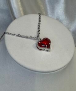 conjunto acero cadena y dije acero corazon cristal rojo