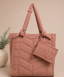 Bolso acolchado de mujer con asas largas y morral adicional a juego terracorta