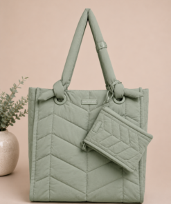 Bolso acolchado de mujer con asas largas y morral adicional a juego verde pastel