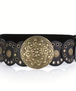 Cinto boho elastizado chapon bronce, color negro