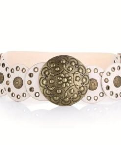 Cinto boho elastizado chapón bronce, color crudo