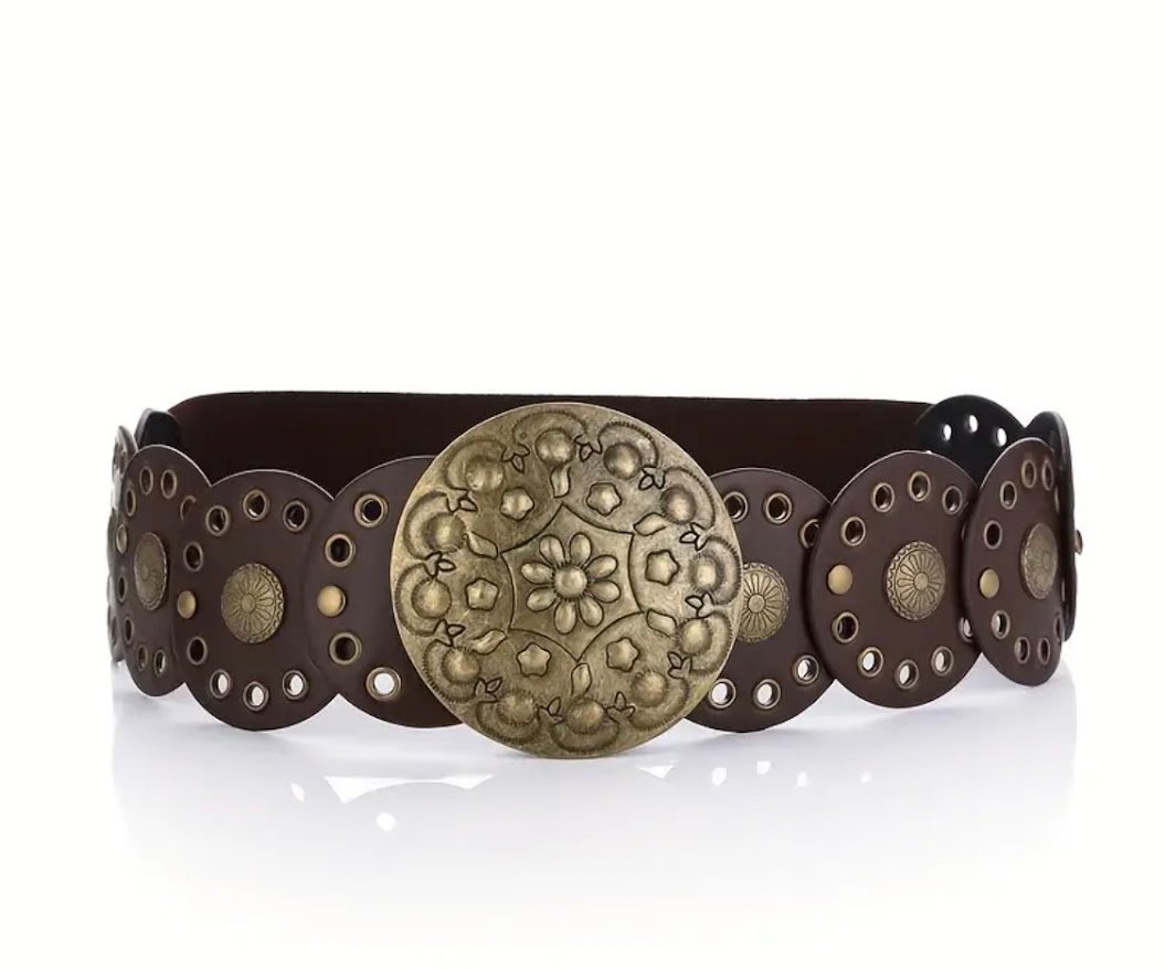 cinto boho elatizado chapón bronce, color marrón