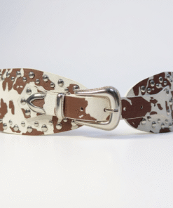 Cinto Cow con tacha, blanco y estampa vaca-marrón